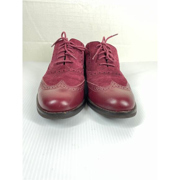 COLE HAAN Skylar Suede Leather Oxfords Size 6.5 Burgundy Wingtip Classic Preppy - Picture 4 of 12